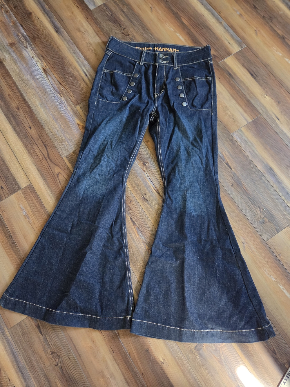 Cruel DenimHannah Indigo Extreme Wide-Leg Flare Jeans with Front Button Detail